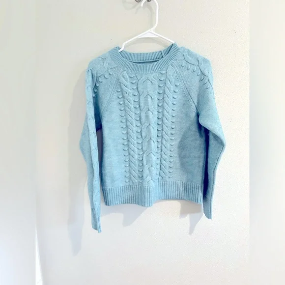 NWT LOFT Textured Cable Sweater Cloudy Morning Melange Size XS - Picture 3 of 5